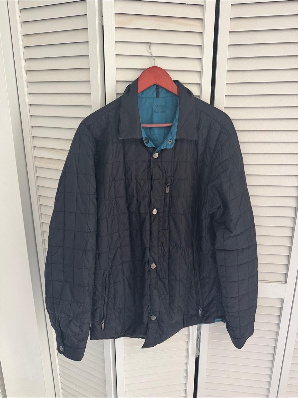 Zegna Sport- Men's Quilted Lightweight Reversible Black/Teal Windbreaker Jacket